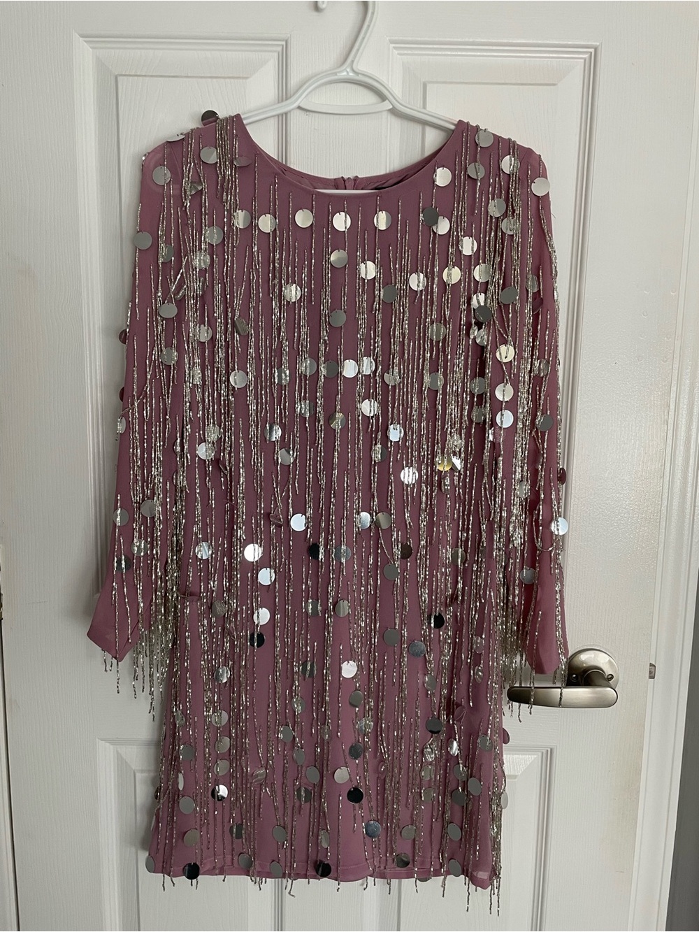 French Connection Mauve Sequin Fringe Cocktail Dress